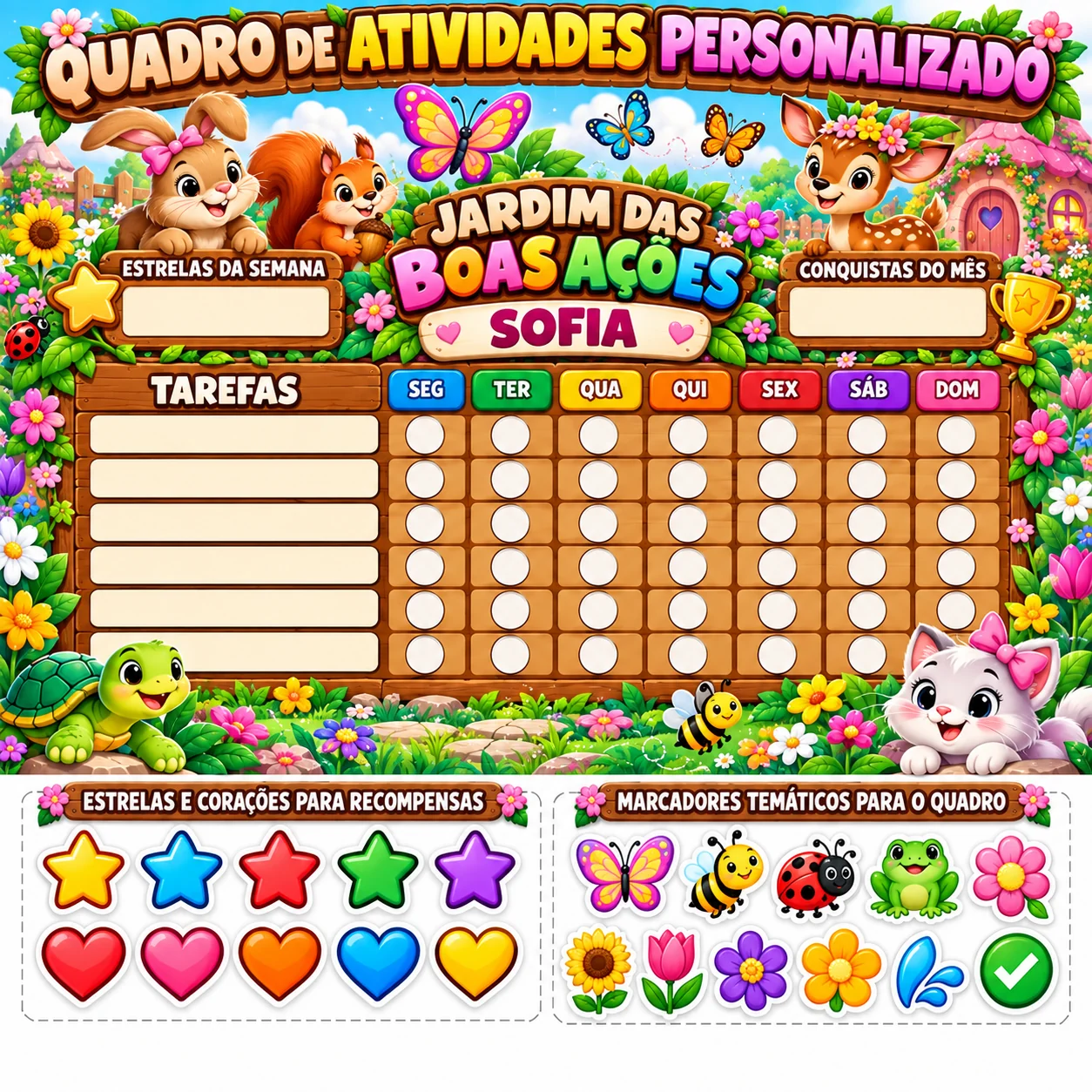 Exemplo de quadro personalizado com tema jardim para Sofia